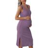 image:imageEkouaer Womens Maternity Dress Rib Knit Sleeveless Tank Side Slit Bodycon Dresses Pregnancy Clothes SXXLPurple