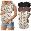 image:imageEkouaer Womens Maternity Shirts 3 Packs Flying Short Sleeve Pregnancy Tops Side Ruched Tunic Blouse Mama Clothes SXXLBlack  Brown  Floral Beige3pcs