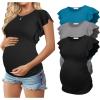 image:imageEkouaer Womens Maternity Shirts 3 Packs Flying Short Sleeve Pregnancy Tops Side Ruched Tunic Blouse Mama Clothes SXXLLake Blue  Grey  Black3pcs