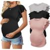 image:imageEkouaer Womens Maternity Shirts 3 Packs Flying Short Sleeve Pregnancy Tops Side Ruched Tunic Blouse Mama Clothes SXXLLight Grey  Black  Pink3pcs