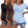 image:imageEkouaer Womens Maternity Shirts 3 Packs Round Neck Short Sleeve Side Ruched Swiss Dot T Shirt Tops SXXLBlackCoffeeLight Blue