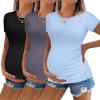 image:imageEkouaer Womens Maternity Shirts 3 Packs Round Neck Short Sleeve Side Ruched Swiss Dot T Shirt Tops SXXLBlackDark GreyLight Blue