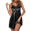 image:imageEkouaer Womens Nightgown Satin Nightgowns for Women Vneck Lace Chemise Sleepwear Soft Lingerie for WomenBlack