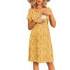 image:imageEkouaer Womens Nursing Dress Summer Short Sleeve Patchwork Maternity Breastfeeding Knee Length DressYellow Floral