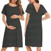 image:imageEkouaer Womens NursingDeliveryLaborHospital Nightdress Short Sleeve Maternity Nightgown with Button SXXLDark Grey