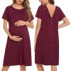 image:imageEkouaer Womens NursingDeliveryLaborHospital Nightdress Short Sleeve Maternity Nightgown with Button SXXLDark Red