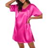 image:imageEkouaer Womens Satin Nightgowns V Neck Side Split Sleepshirt Short Sleeves Sleepwear Chest Pocket Nightshirt SXXLRose