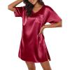 image:imageEkouaer Womens Satin Nightgowns V Neck Side Split Sleepshirt Short Sleeves Sleepwear Chest Pocket Nightshirt SXXLWine Red