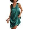 image:imageEkouaer Womens Satin Silk Nightgown V Neck Nightie Tank Sleepshirt Sleeveless Summer Dress Comfy LoungewearBlue Green