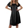 image:imageEkouaer Womens Satin Silk Pleated Nightgown Loose Sleepwear Printed Nightshirt Short Sleeve Sleep DressBlack