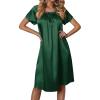 image:imageEkouaer Womens Satin Silk Pleated Nightgown Loose Sleepwear Printed Nightshirt Short Sleeve Sleep DressEvergreen