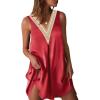 image:imageEkouaer Womens Satin V Neck Nightgown Sleeveless Tank Sleepwear NightdressRed