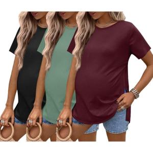 image:imageEkouaer 3 Pack Maternity Shirts Short Sleeve Split Side Pregnancy Tops Casual Pregnant Tunic BlouseRedBlackGrey Green