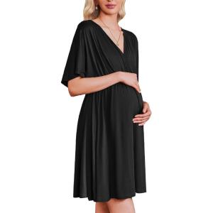 image:imageEkouaer 3 in 1 Labor and Delivery Gown for Hospital Short Sleeve Maternity Nursing Dress Nightgown Postpartum SleepwearBlack