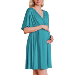 image:imageEkouaer 3 in 1 Labor and Delivery Gown for Hospital Short Sleeve Maternity Nursing Dress Nightgown Postpartum SleepwearBlue Green