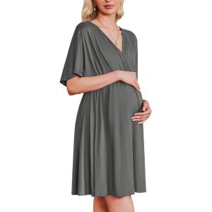 image:imageEkouaer 3 in 1 Labor and Delivery Gown for Hospital Short Sleeve Maternity Nursing Dress Nightgown Postpartum SleepwearDark Grey