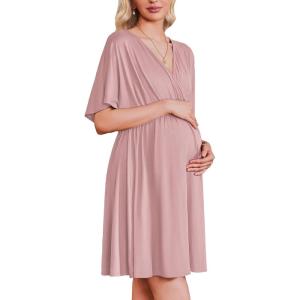 image:imageEkouaer 3 in 1 Labor and Delivery Gown for Hospital Short Sleeve Maternity Nursing Dress Nightgown Postpartum SleepwearDusty Rose