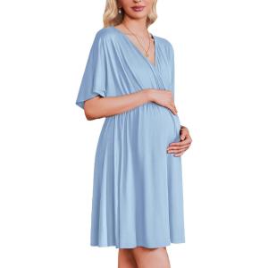 image:imageEkouaer 3 in 1 Labor and Delivery Gown for Hospital Short Sleeve Maternity Nursing Dress Nightgown Postpartum SleepwearLight Blue