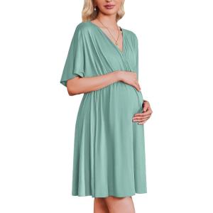 image:imageEkouaer 3 in 1 Labor and Delivery Gown for Hospital Short Sleeve Maternity Nursing Dress Nightgown Postpartum SleepwearMint Green