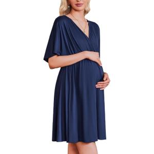 image:imageEkouaer 3 in 1 Labor and Delivery Gown for Hospital Short Sleeve Maternity Nursing Dress Nightgown Postpartum SleepwearNavy Blue