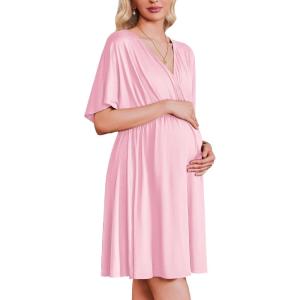 image:imageEkouaer 3 in 1 Labor and Delivery Gown for Hospital Short Sleeve Maternity Nursing Dress Nightgown Postpartum SleepwearPink