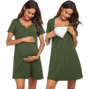 image:imageEkouaer Labor and Delivery Gown Nursing Nightgown Maternity Nightgowns for Hospital Short Breastfeeding Nightgown SXXLGreen