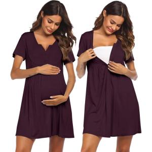 image:imageEkouaer Labor and Delivery Gown Nursing Nightgown Maternity Nightgowns for Hospital Short Breastfeeding Nightgown SXXLMaroon
