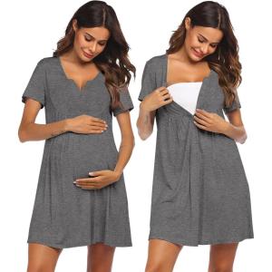 image:imageEkouaer Labor and Delivery Gown Nursing Nightgown Maternity Nightgowns for Hospital Short Breastfeeding Nightgown SXXLMidgrey