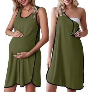 image:imageEkouaer Labor and Delivery Gown for Hospital 3 in 1 Nursing Dress Sleeveless Maternity Snap Button Breastfeeding NightgownArmy Green