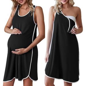 image:imageEkouaer Labor and Delivery Gown for Hospital 3 in 1 Nursing Dress Sleeveless Maternity Snap Button Breastfeeding NightgownBlack