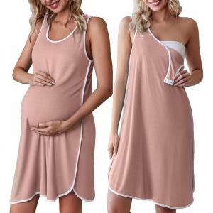 image:imageEkouaer Labor and Delivery Gown for Hospital 3 in 1 Nursing Dress Sleeveless Maternity Snap Button Breastfeeding NightgownDusty Pink
