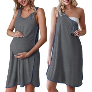 image:imageEkouaer Labor and Delivery Gown for Hospital 3 in 1 Nursing Dress Sleeveless Maternity Snap Button Breastfeeding NightgownGrey