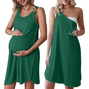 image:imageEkouaer Labor and Delivery Gown for Hospital 3 in 1 Nursing Dress Sleeveless Maternity Snap Button Breastfeeding NightgownIvy Green