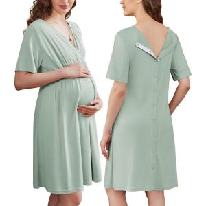 image:imageEkouaer Labor and Delivery Gown for Hospital Short Sleeve Maternity Nursing Dress Nightgown with Button SXXLCeladon Green