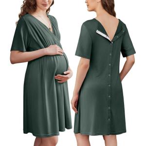 image:imageEkouaer Labor and Delivery Gown for Hospital Short Sleeve Maternity Nursing Dress Nightgown with Button SXXLDeep Army Green