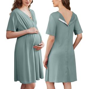 image:imageEkouaer Labor and Delivery Gown for Hospital Short Sleeve Maternity Nursing Dress Nightgown with Button SXXLDusty Green