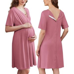 image:imageEkouaer Labor and Delivery Gown for Hospital Short Sleeve Maternity Nursing Dress Nightgown with Button SXXLGrey Purple