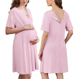 image:imageEkouaer Labor and Delivery Gown for Hospital Short Sleeve Maternity Nursing Dress Nightgown with Button SXXLLight Pink