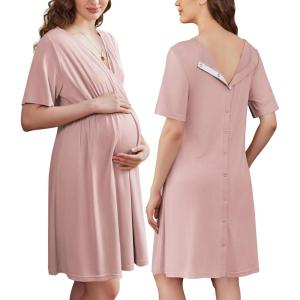 image:imageEkouaer Labor and Delivery Gown for Hospital Short Sleeve Maternity Nursing Dress Nightgown with Button SXXLMauve
