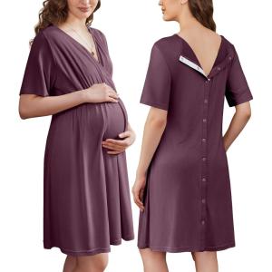 image:imageEkouaer Labor and Delivery Gown for Hospital Short Sleeve Maternity Nursing Dress Nightgown with Button SXXLPurple Red