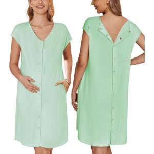 image:imageEkouaer LaborDeliveryHospital Gown Nursing Nightgown Maternity Sleepwear With Pockets Postpartum Gowns with Button SXXLGreen
