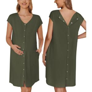 image:imageEkouaer LaborDeliveryHospital Gown Nursing Nightgown Maternity Sleepwear With Pockets Postpartum Gowns with Button SXXLOlive Army Green
