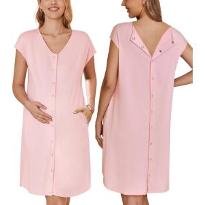 image:imageEkouaer LaborDeliveryHospital Gown Nursing Nightgown Maternity Sleepwear With Pockets Postpartum Gowns with Button SXXLPink