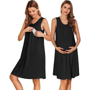image:imageEkouaer Maternity Nursing Dress Nightgown Labor and Delivery Gown Sleeveless Pregnancy Breastfeeding DressesBlack