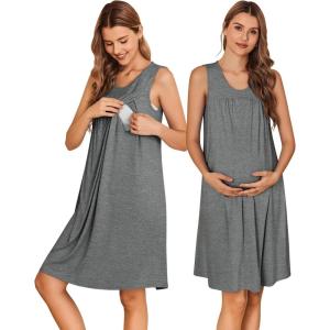 image:imageEkouaer Maternity Nursing Dress Nightgown Labor and Delivery Gown Sleeveless Pregnancy Breastfeeding DressesGrey