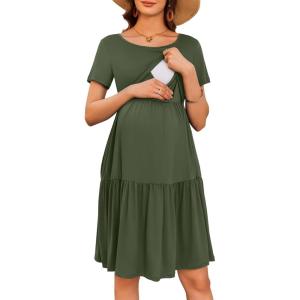 image:imageEkouaer Nursing Dress Summer Short Sleeve Breastfeeding Casual Knee Length Maternity Dresses SXXLArmy Green