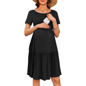 image:imageEkouaer Nursing Dress Summer Short Sleeve Breastfeeding Casual Knee Length Maternity Dresses SXXLBlack