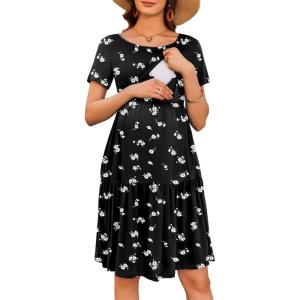 image:imageEkouaer Nursing Dress Summer Short Sleeve Breastfeeding Casual Knee Length Maternity Dresses SXXLBlack White Floral