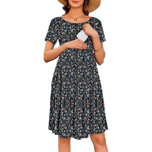 image:imageEkouaer Nursing Dress Summer Short Sleeve Breastfeeding Casual Knee Length Maternity Dresses SXXLBlue Orange Floral