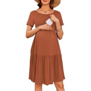 image:imageEkouaer Nursing Dress Summer Short Sleeve Breastfeeding Casual Knee Length Maternity Dresses SXXLCaramel